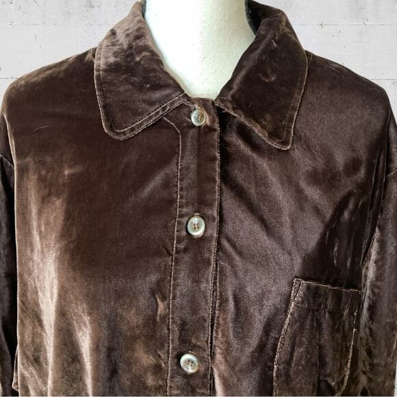 VTG David Dart Crushed Velvet Chocolate Brown Long Sleeve Button Down XL - Picture 3 of 8